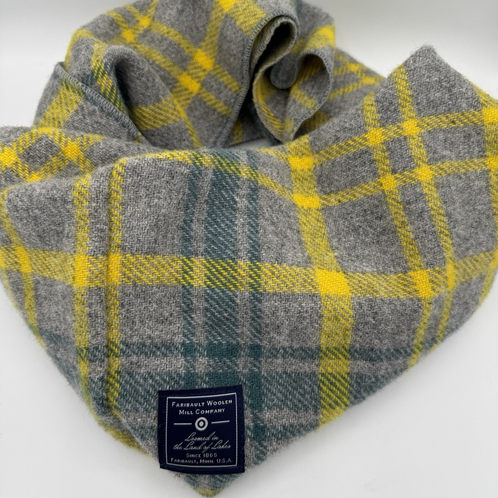 Faribault Woolen Mill Company Infinity‎ Scarf Blue Yellow Gray 100% Wool USA
